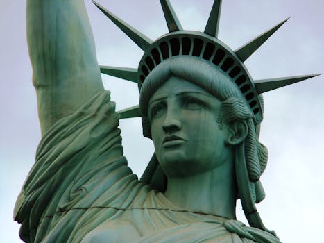 Detailed close-up of the Statue of Liberty showcasing iconic features.