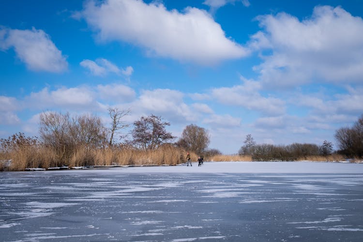 People Skating On A Frozen Lake 