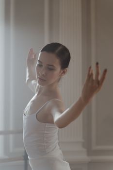 A graceful ballerina performing indoors, capturing elegance and poise.