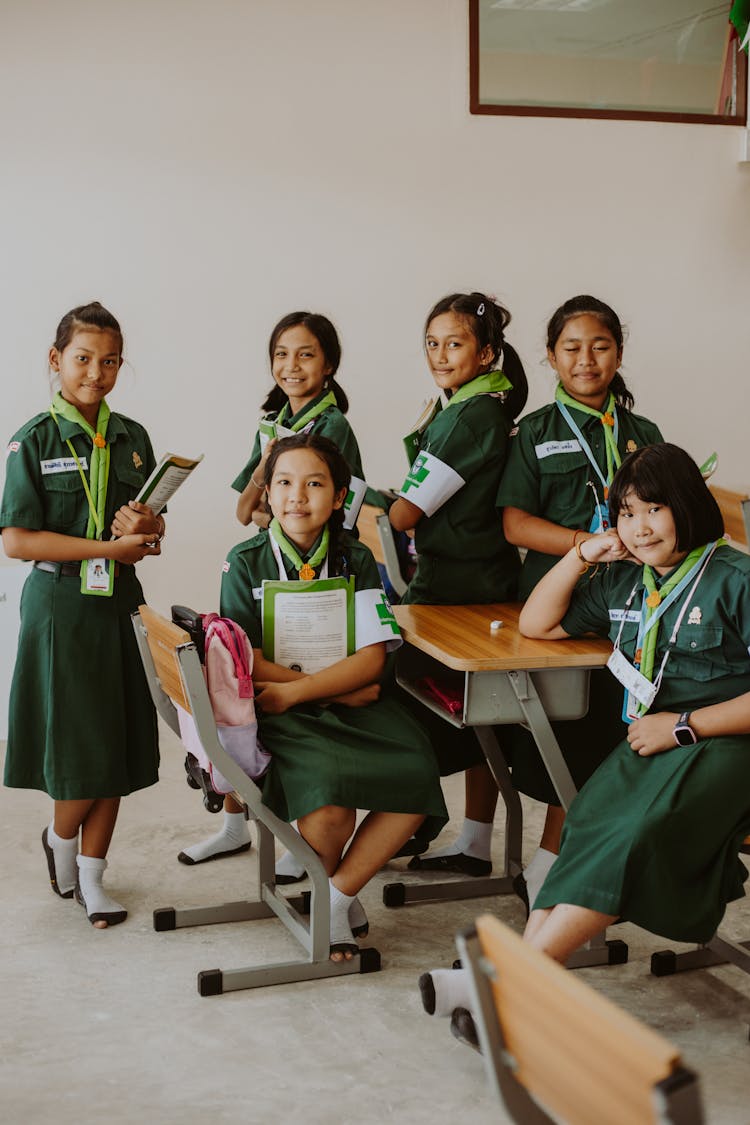 Students In Green Uniform 