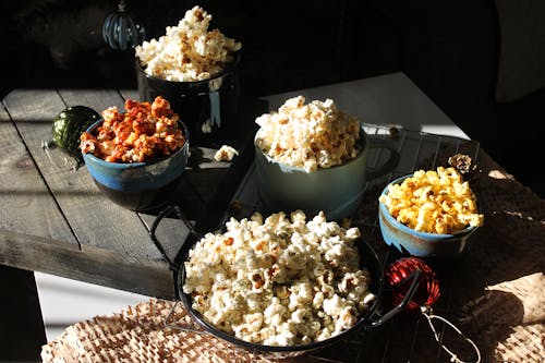 Close-Up Shot of Bowls with Popcorn