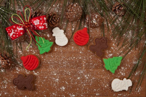 Close-Up Shot of Cookies on a Wooden Surface
