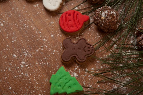 Close-Up Shot of Cookies on a Wooden Surface