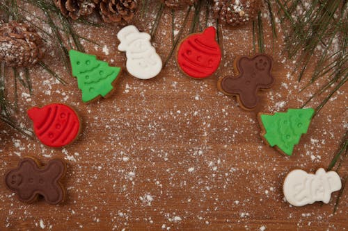 Close-Up Shot of Cookies on a Wooden Surface