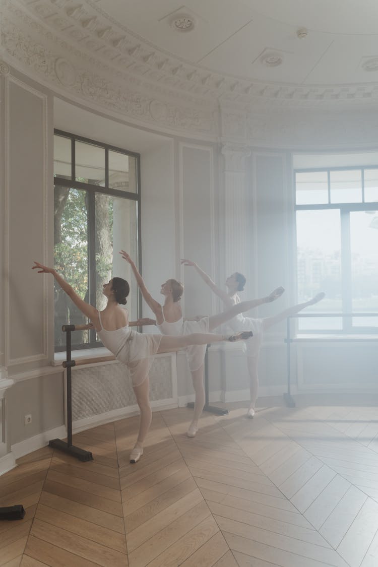 Female Ballet Dancers Performing On A Practice Room