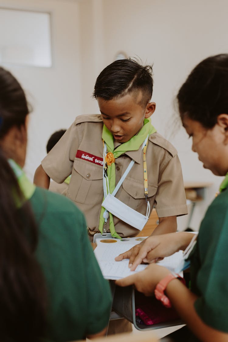 Thai Boy And Girls Studying Together