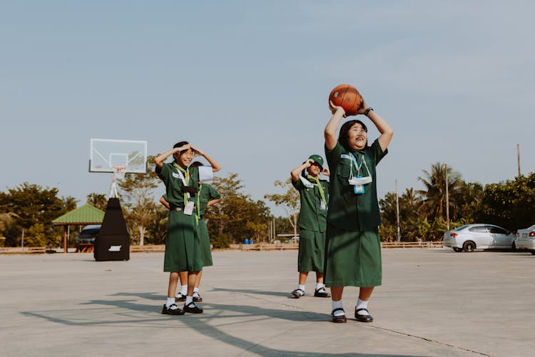 Scout Girls Playing Basketball