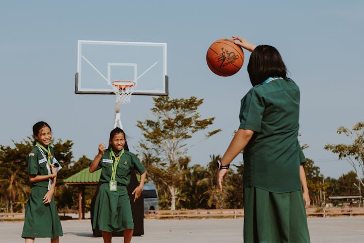 Scout Girls Playing Basketball