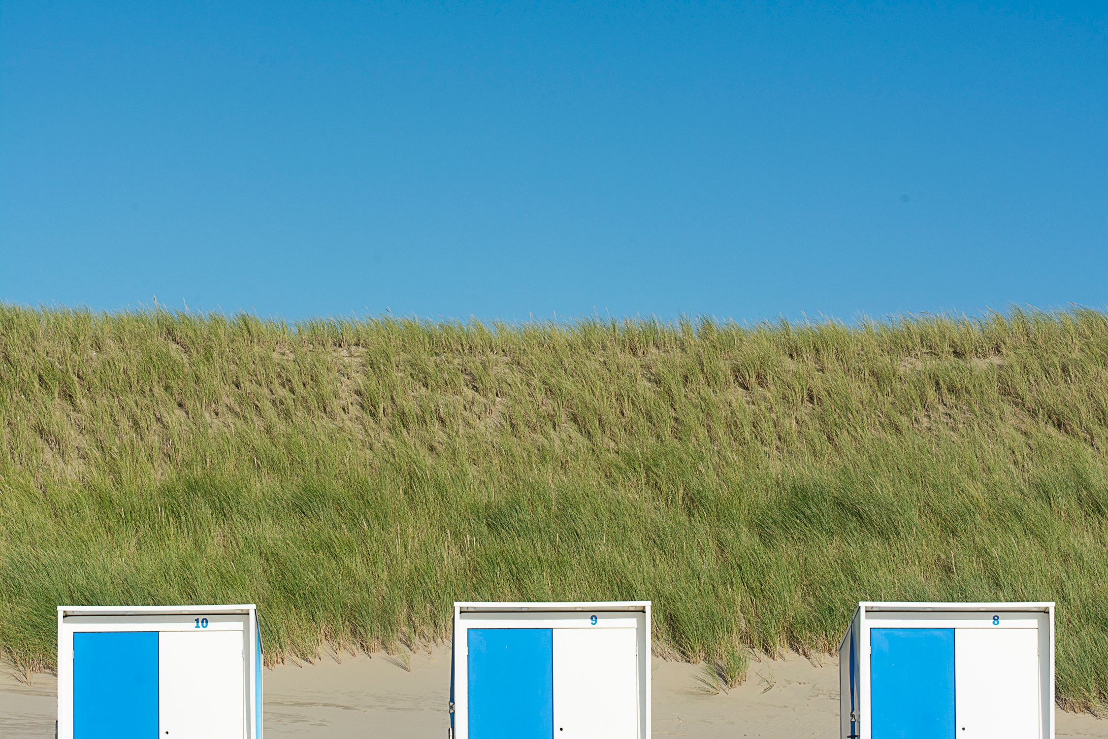 Blue and White Cubicle Boxes Near the Green Grass · Free Stock Photo
