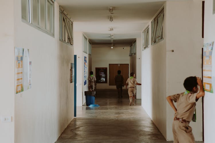 Scout Boys In School Corridor