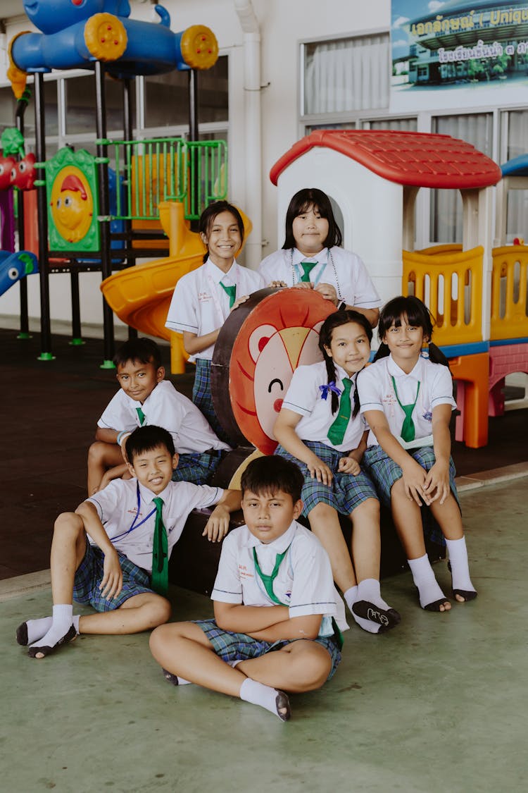 Portrait Of Girls And Boys In School Uniforms