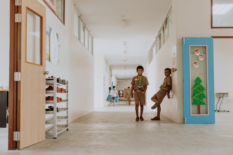 Scouts In School Corridor