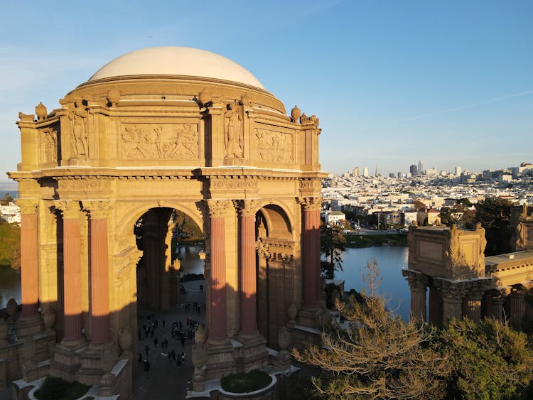 Drone Shot Of Palace Of Fine Arts In San Francisco California