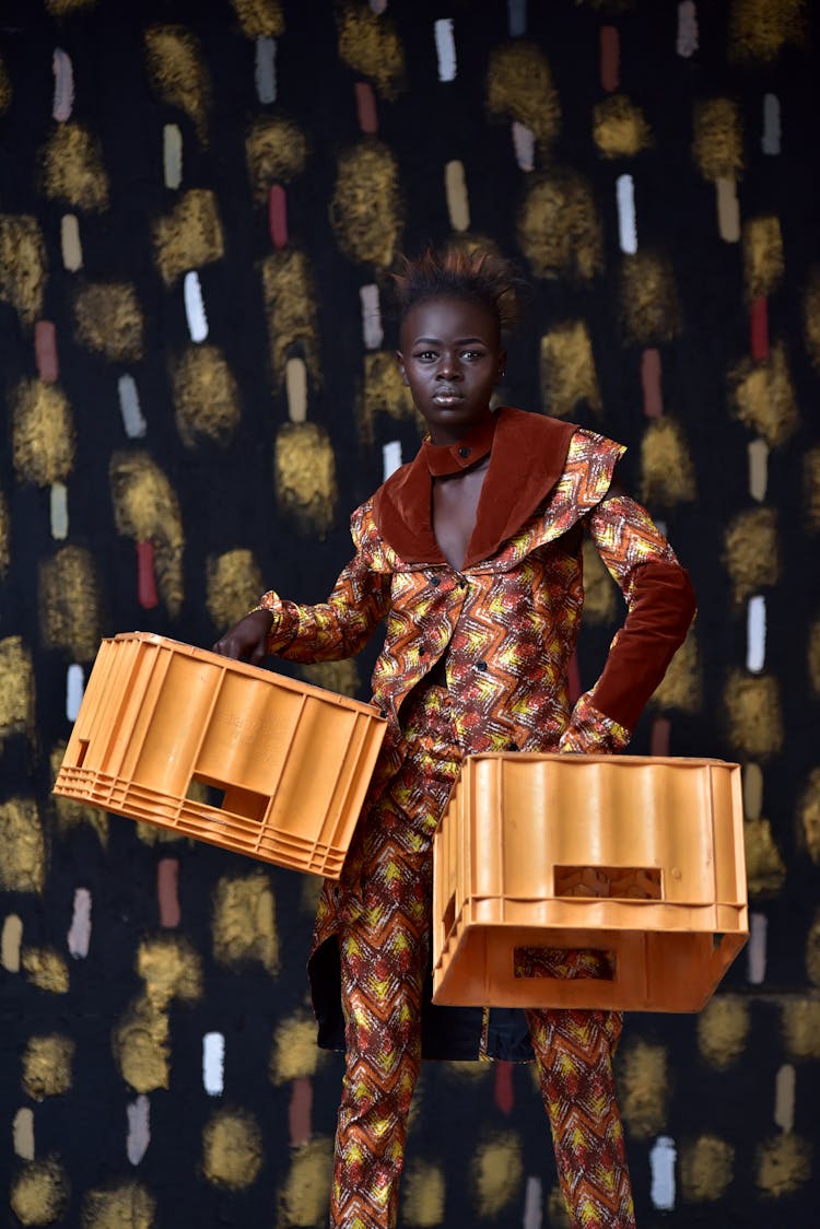 Woman Carrying Crates