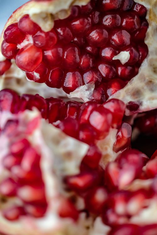 Free Vibrant close-up image capturing the rich red color and juicy texture of pomegranate seeds. Stock Photo