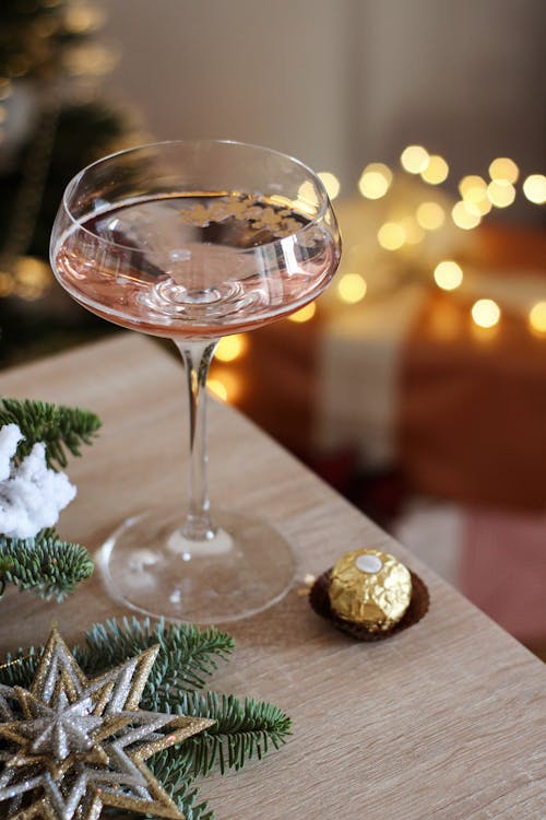 Free Cocktail Glass and Christmas Decoration Stock Photo