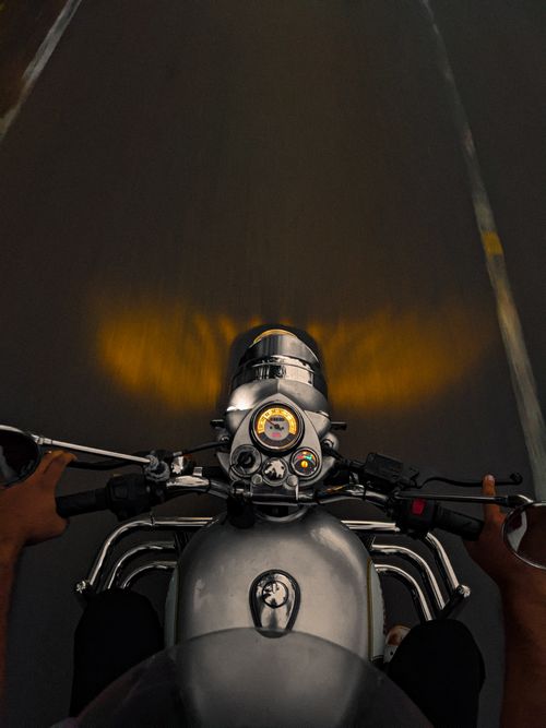 Free Vivid shot from a motorcyclist's perspective on a nighttime journey in Kelakam, India. Stock Photo