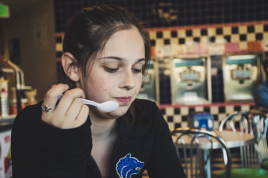 Free stock photo of diner, eating, girl