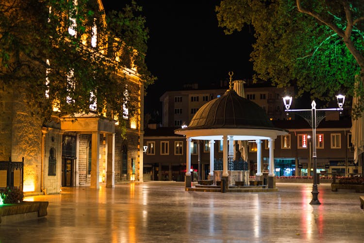 Plaza In Town At Night