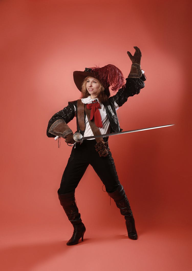 A Musketeer Doing A Sword Stance