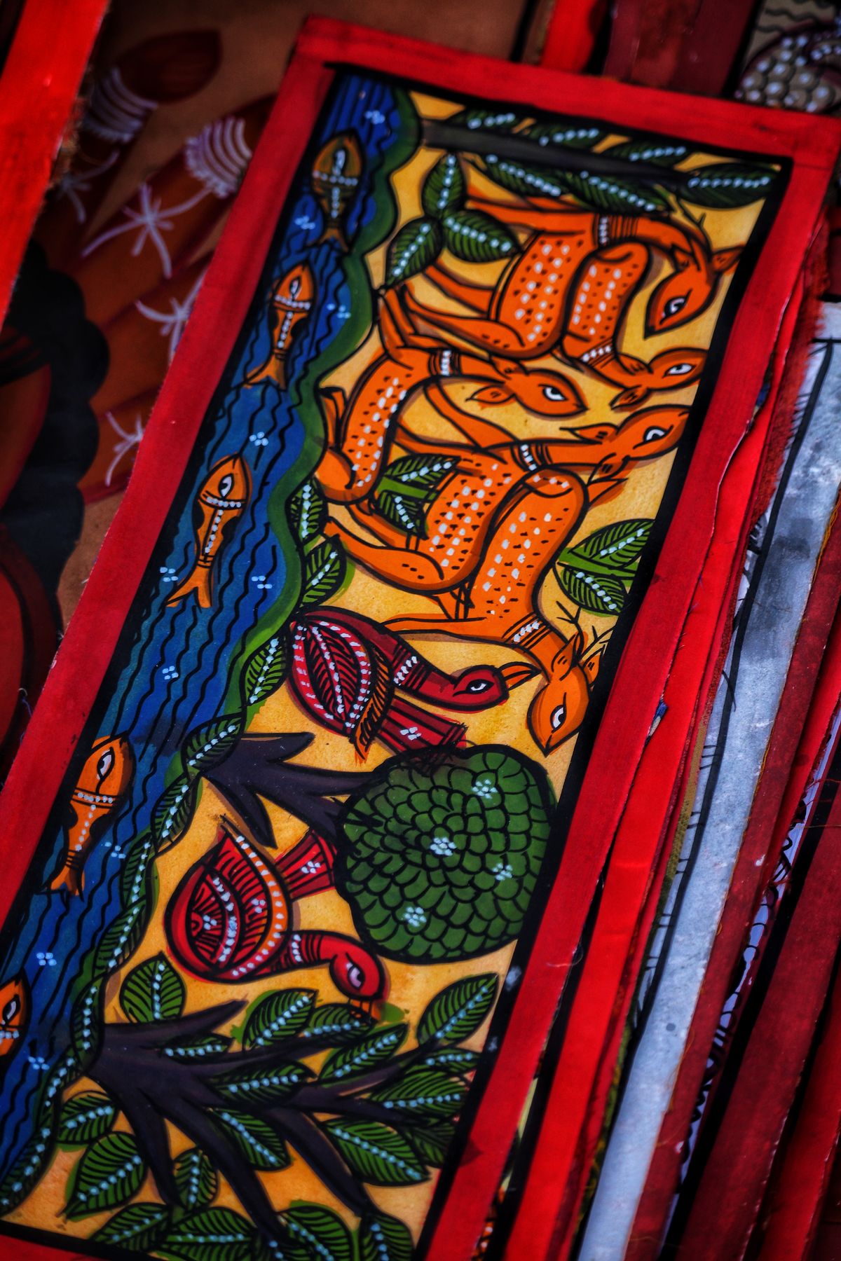Colorful traditional Mithila folk art painting with animal and nature motifs, representing Darbhanga's GI-tagged craft tradition