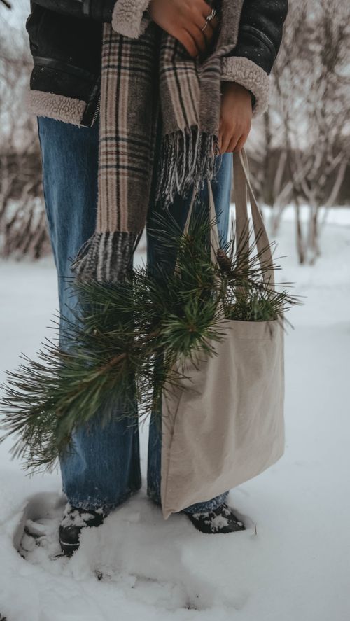 Foraged pine carried home in a plain canvas tote — photo by Anna Sovi on Pexels