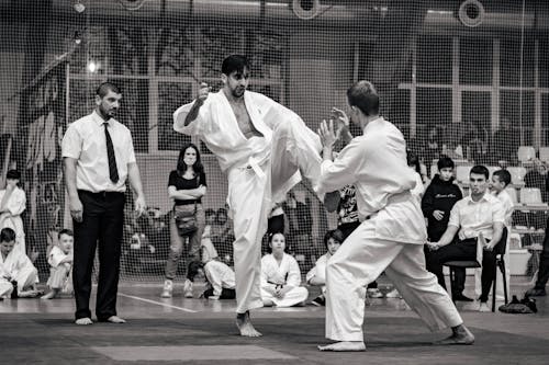 Free Grayscale Photo of Men doing Karate  Stock Photo