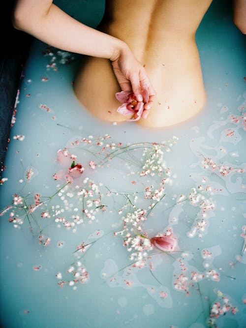 Hand Holding Flower on Back in Water