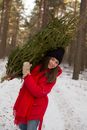 Woman in Red Coat Standing on Snow Covered Ground