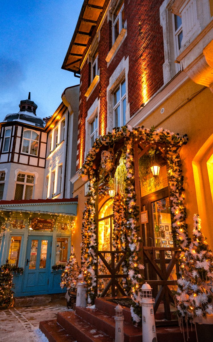 A Concrete House With Christmas Decorations