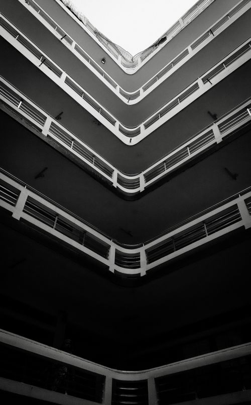 Free Dramatic black and white view of a modern building in Dhaka, highlighting geometric design. Stock Photo