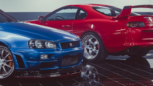 Free Blue and Red Sports Car  Stock Photo