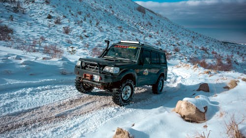 Vehicle Driving on Snow Covered Road