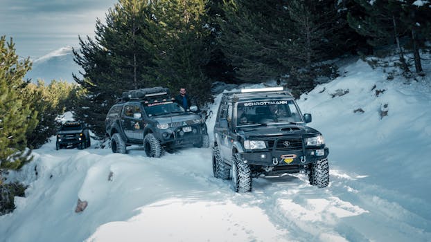 Explore off-road vehicles navigating snowy trails in Kayseri, Türkiye, a thrilling winter expedition.