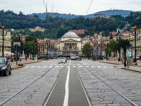 Scenic view of Gran Madre di Dio and surrounding architecture in Turin, Italy.