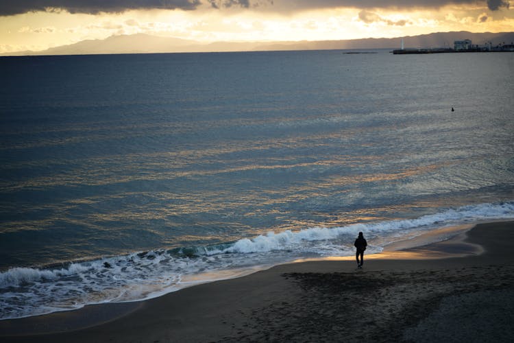 Walking On The Beach At Dusk