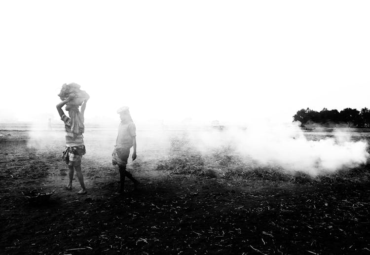 Person Carrying Load On A Field