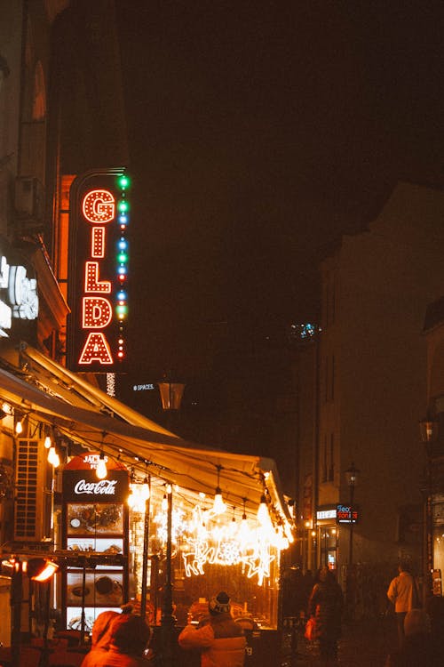 Restaurant in Town at Night