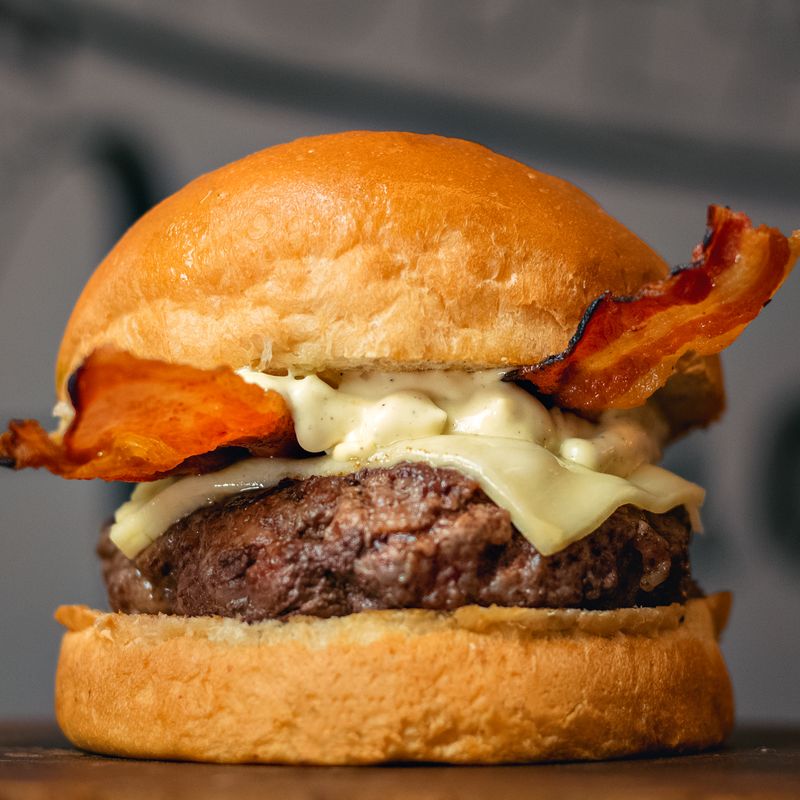 30-Minute Beef Burgers with Crispy Bacon and Maple Mayo
