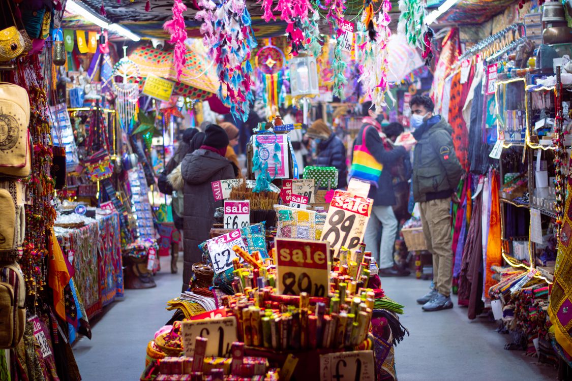 Colorful market aisle in London