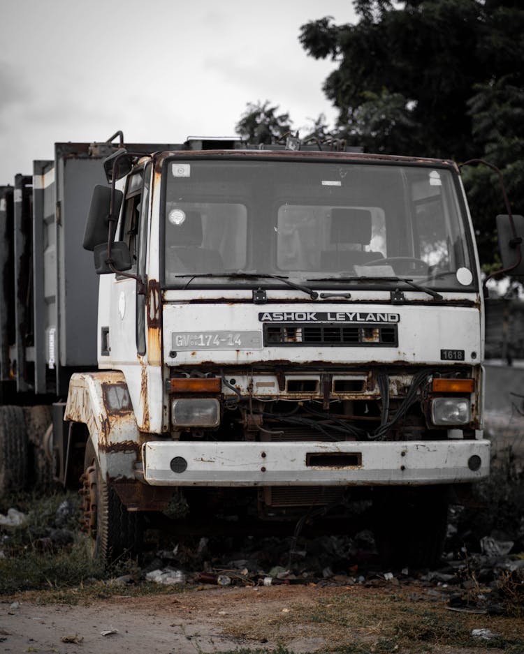 Front Of A Broken Truck After An Accident