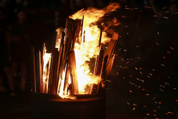 Burning Wood In A Steel Drum