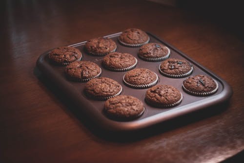 Chocolate Cupcakes on a Rectangular Tray