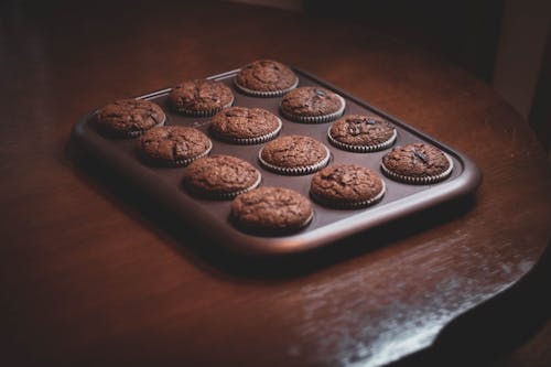 Mouthwatering Chocolate Cupcakes on a Rectangular Tray