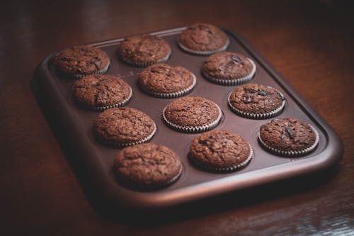 Tray of Chocolate Cookies on a Wooden Surface