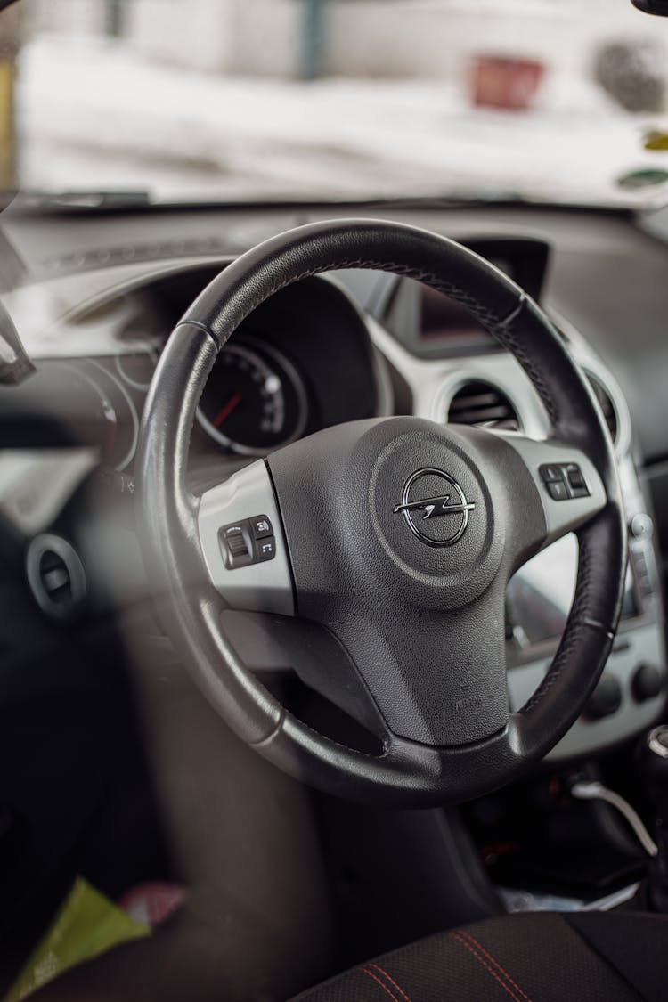 Steering Wheel Of An Opel Corsa Car