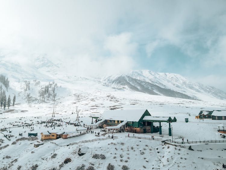 The Snow Covered Village Of Srinagar In Kashmir India