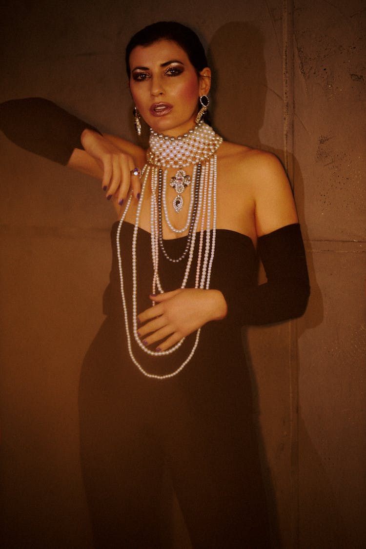 Woman In Glamour Clothes And Jewelry