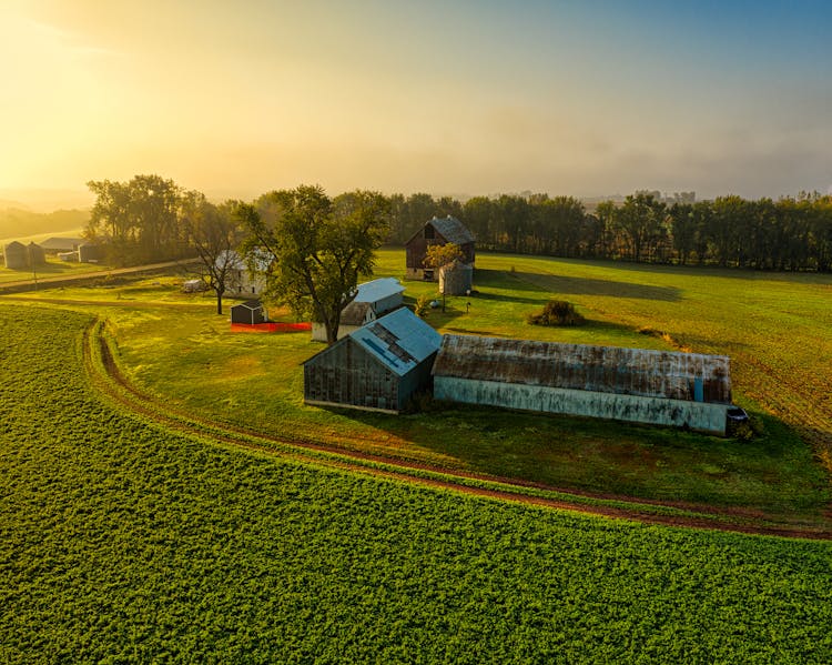 House And Barns On Farm