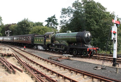 A Green Steam Locomotive on a Railway Track